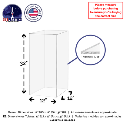 12" x 12" x 32" Tall Acrylic Retail Display Box