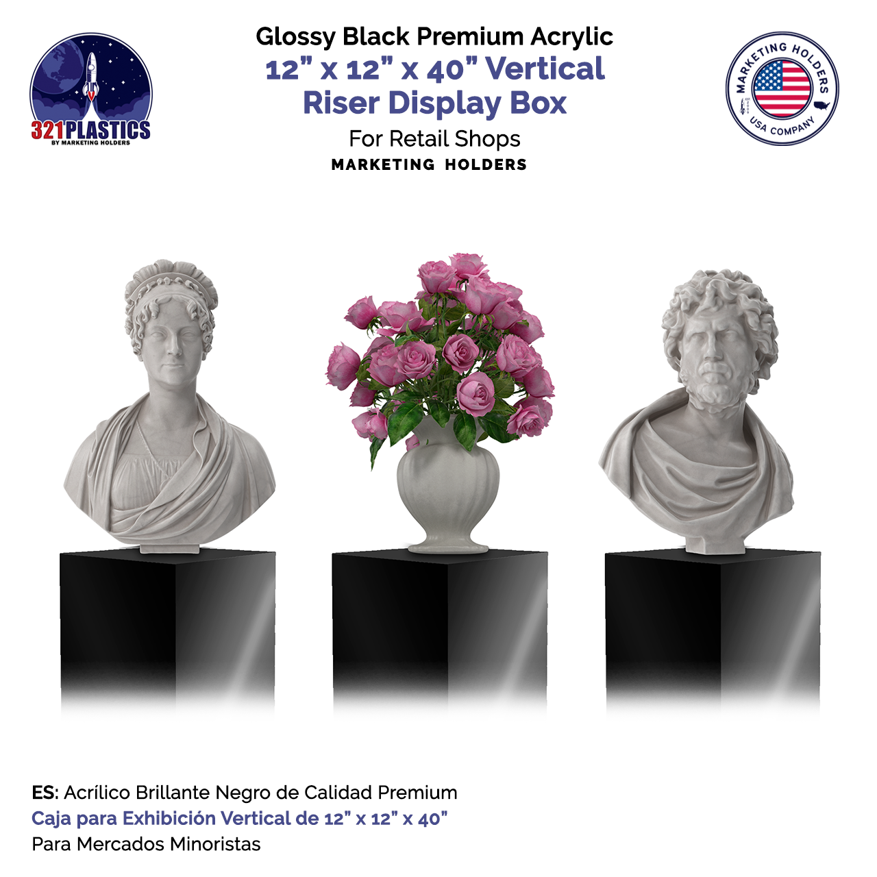 12" x 12" x 40" Rectangular Acrylic Retail Display Box