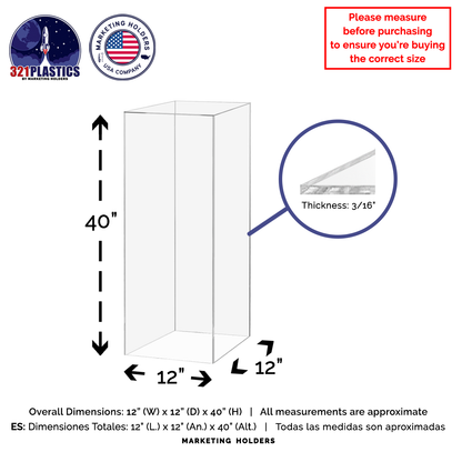 12" x 12" x 40" Rectangular Acrylic Retail Display Box
