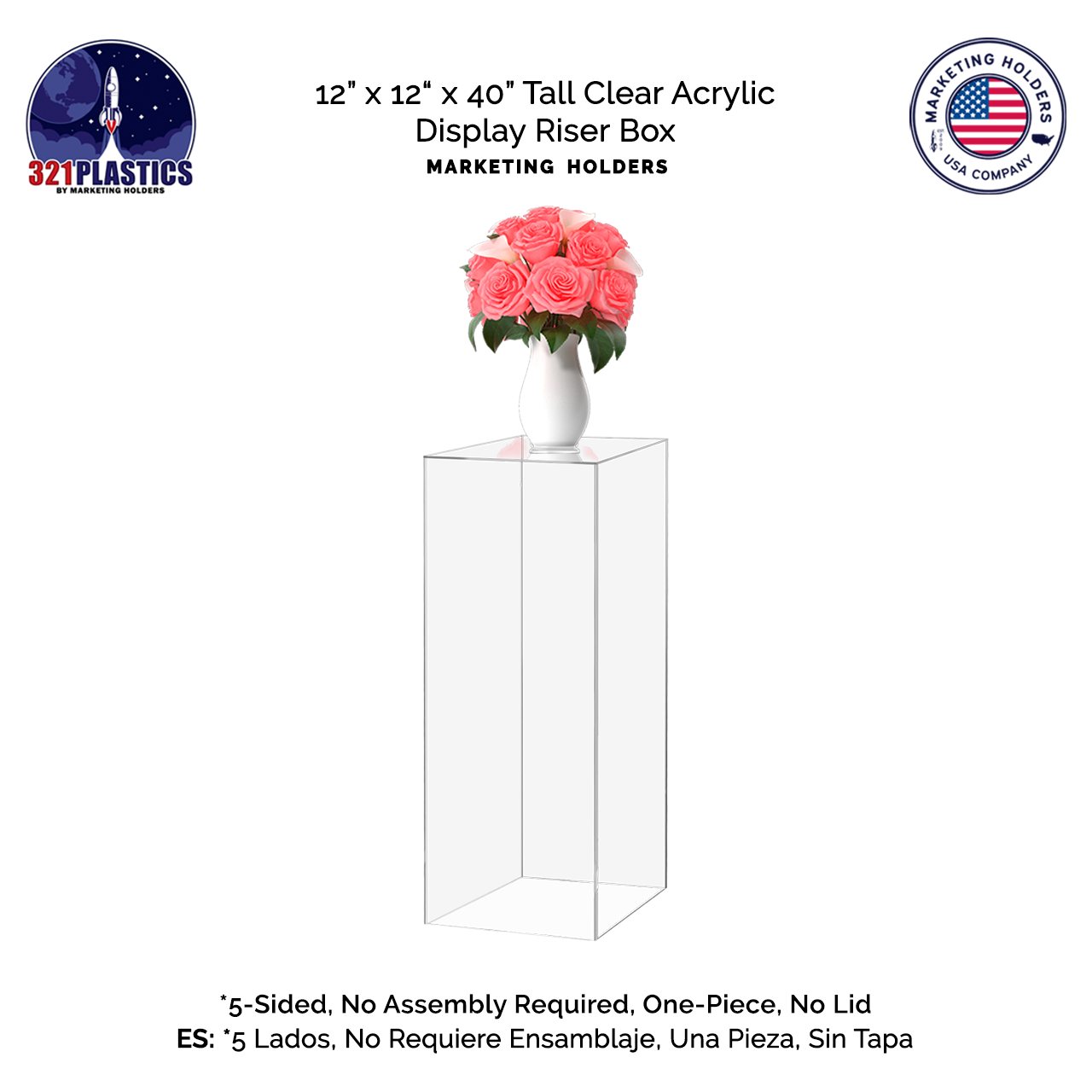 12" x 12" x 40" Rectangular Acrylic Retail Display Box