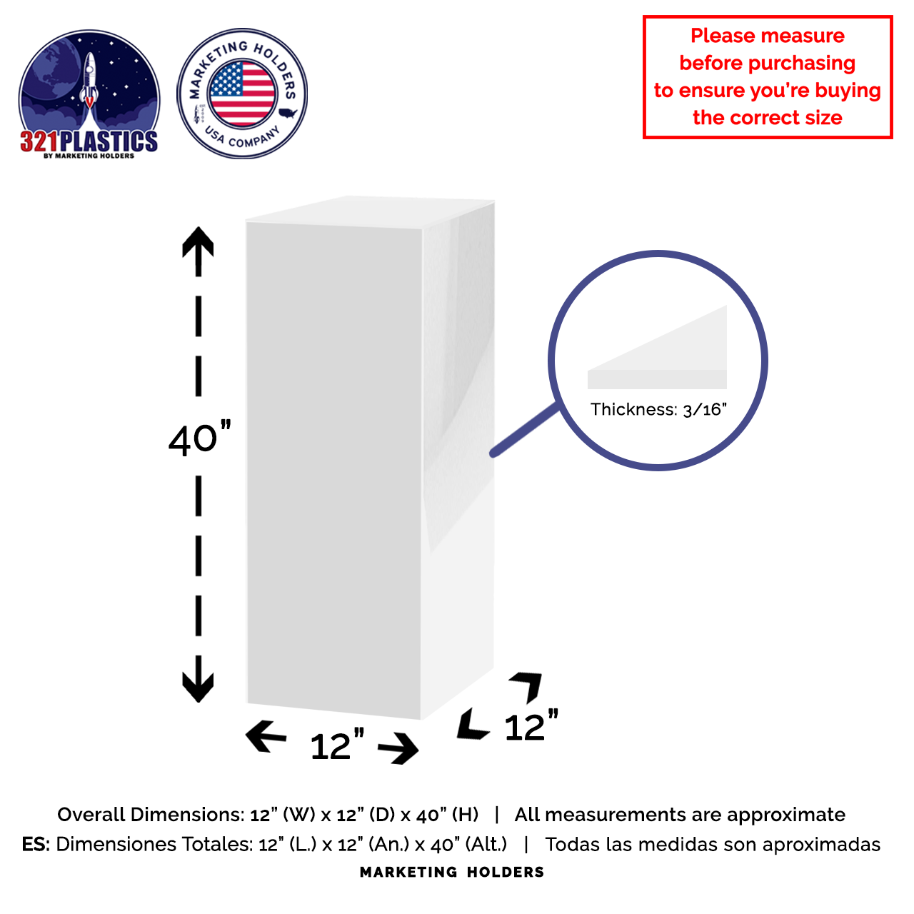 12" x 12" x 40" Rectangular Acrylic Retail Display Box