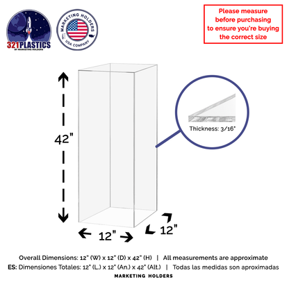 12" x 12" x 42" Tall Acrylic Retail Display Box