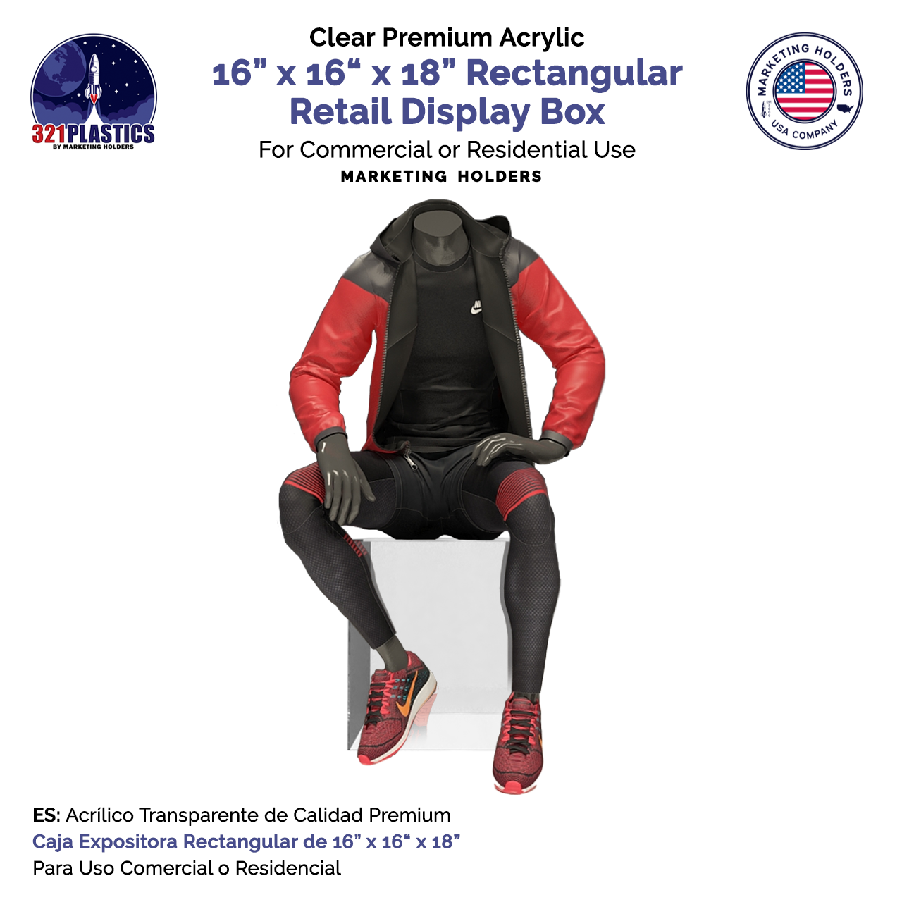 16" x 16" x 18" Tall Clear Acrylic Retail Display Box