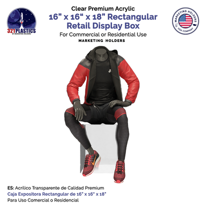 16" x 16" x 18" Tall Clear Acrylic Retail Display Box