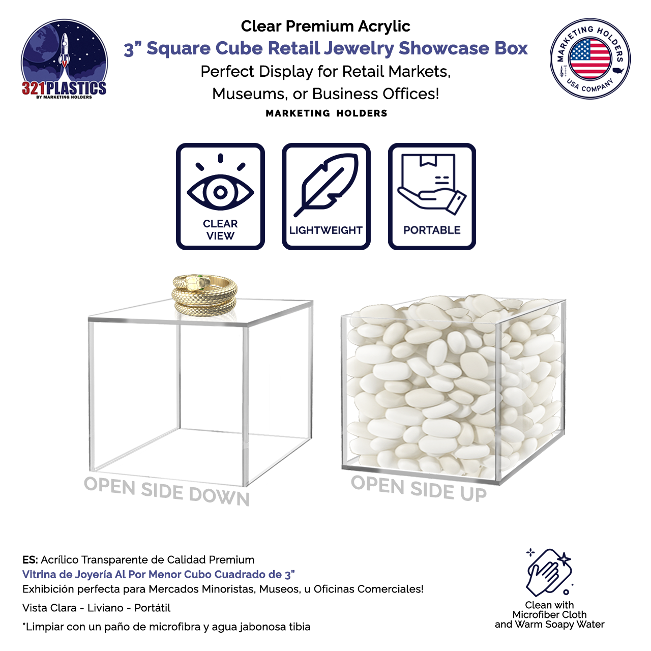 3" Square Acrylic Retail Jewelry Display Box