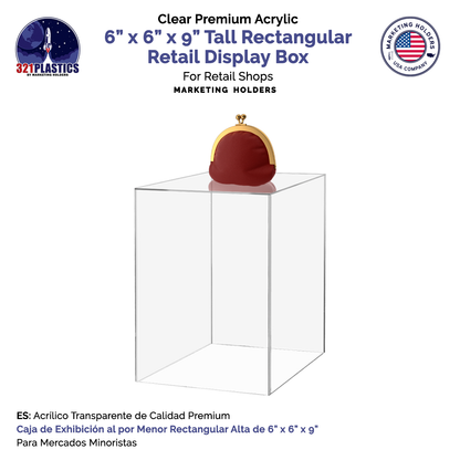 6" x 6" x 9" Clear Acrylic Rectangular Retail Display Box