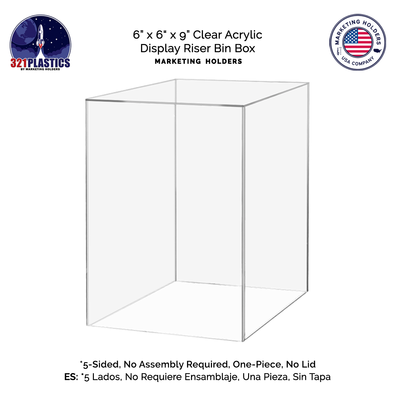 6" x 6" x 9" Clear Acrylic Rectangular Retail Display Box