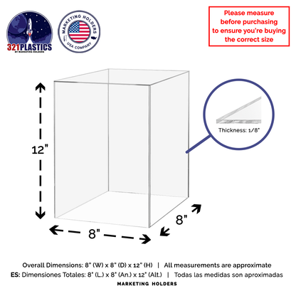 8" x 8" x 12" Rectangular Clear Acrylic Retail Display Box