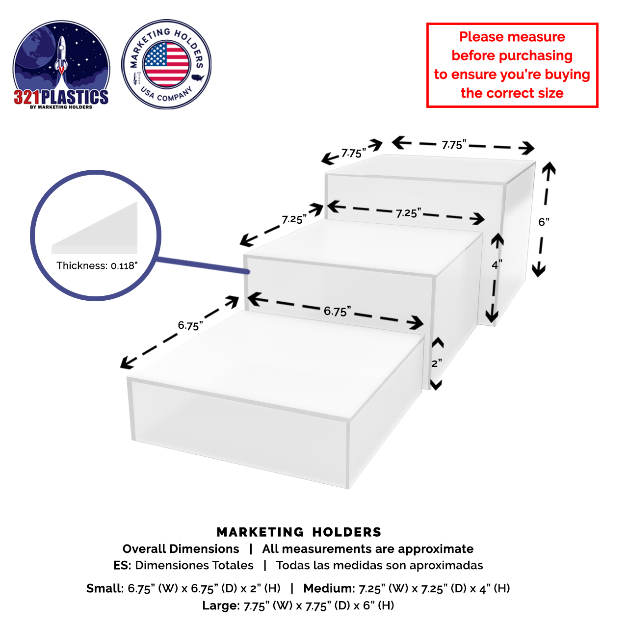 Nesting Display Boxes 3 Piece Retail Product Bin 5 Sided Cube