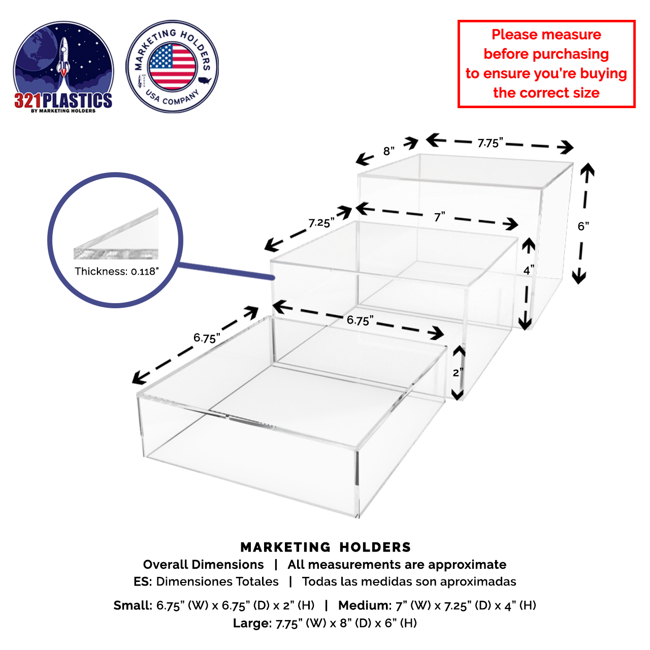 Nesting Display Boxes 3 Piece Retail Product Bin 5 Sided Cube