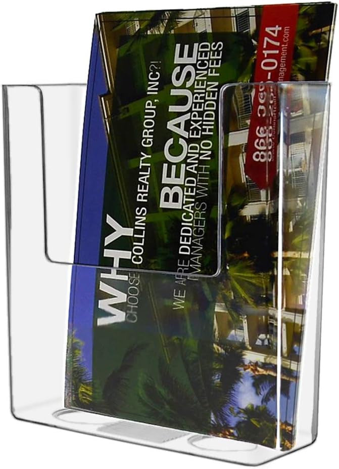 4"W Trifold Brochure Holder with Tape Countertop or Wall Mount Display