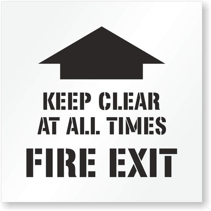 KEEP CLEAR AT ALL TIMES FIRE EXIT Floor Stencil 24" Symbol
