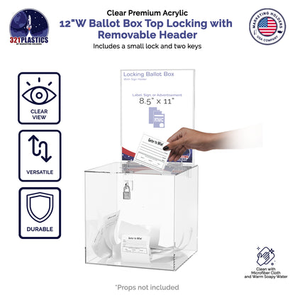 12"W Locking Ballot Box with Removable Header Door on Top