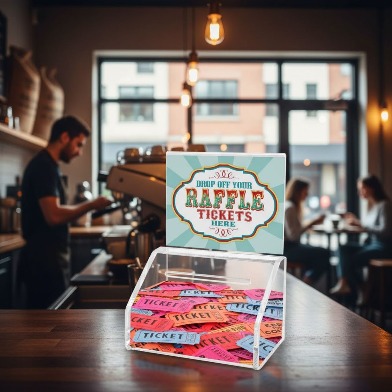 5"W Ballot Box Small Raffle Ticket Bin with Header Clear Acrylic