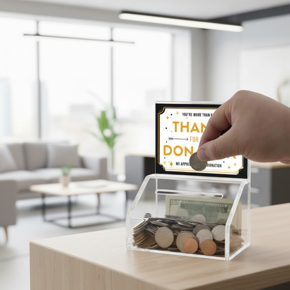 5"W Ballot Box Small Raffle Ticket Bin with Header Clear Acrylic