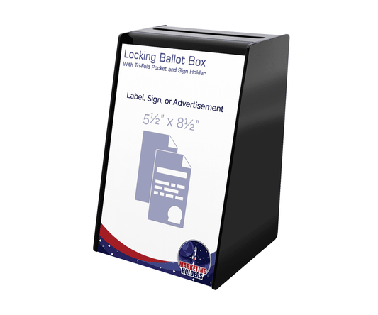 5.75"W x 8.75"H Locking Ballot Box Black Donation Bin with Sign Holder