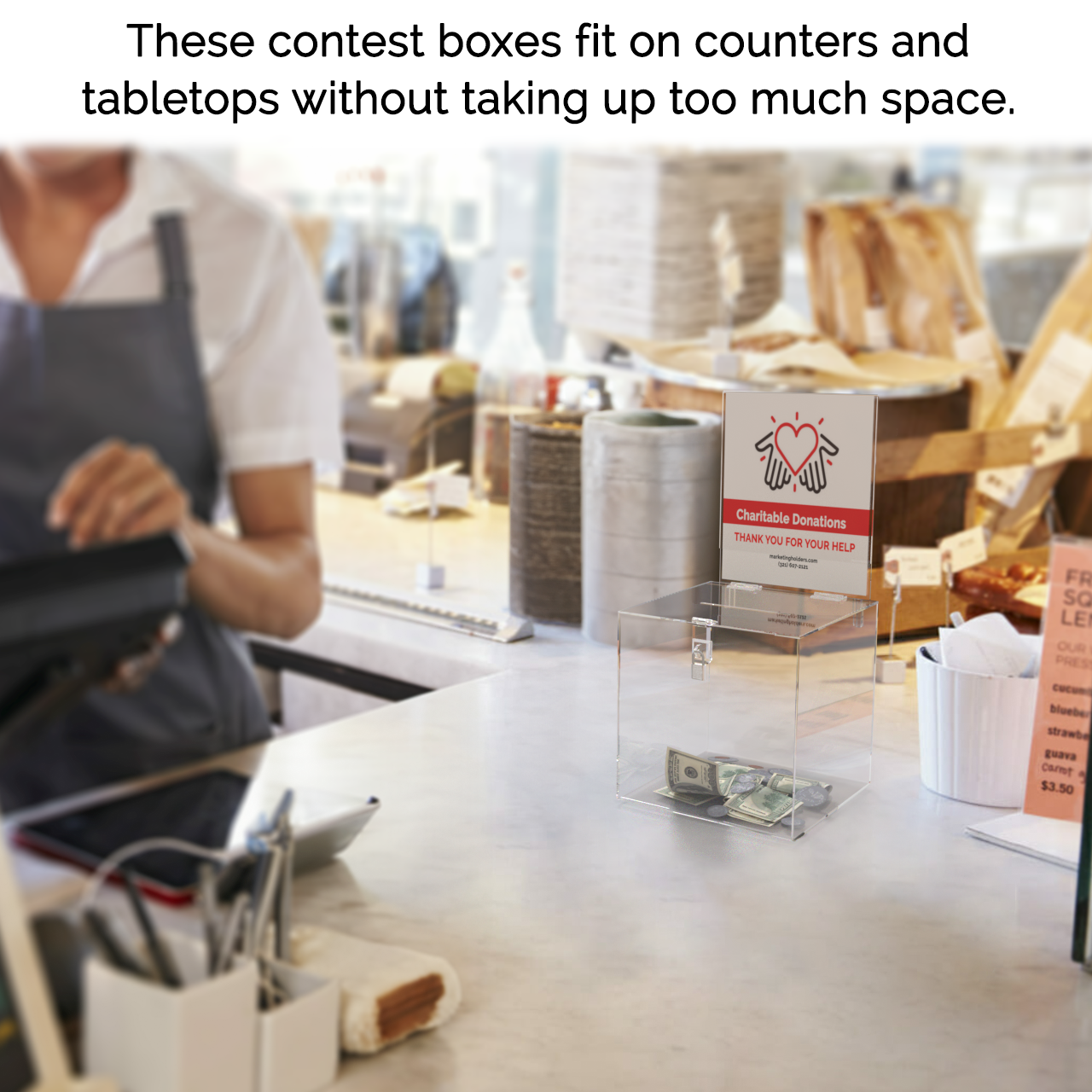 6" Square Ballot Box with Removable Header Clear Acrylic