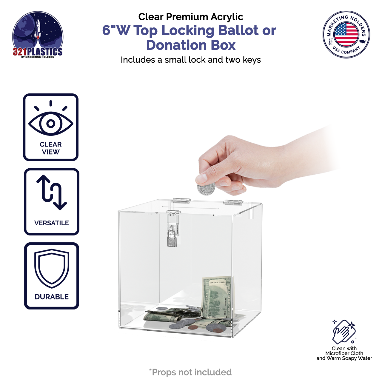 6"W Ballot Box with Padlock and 2 Keys