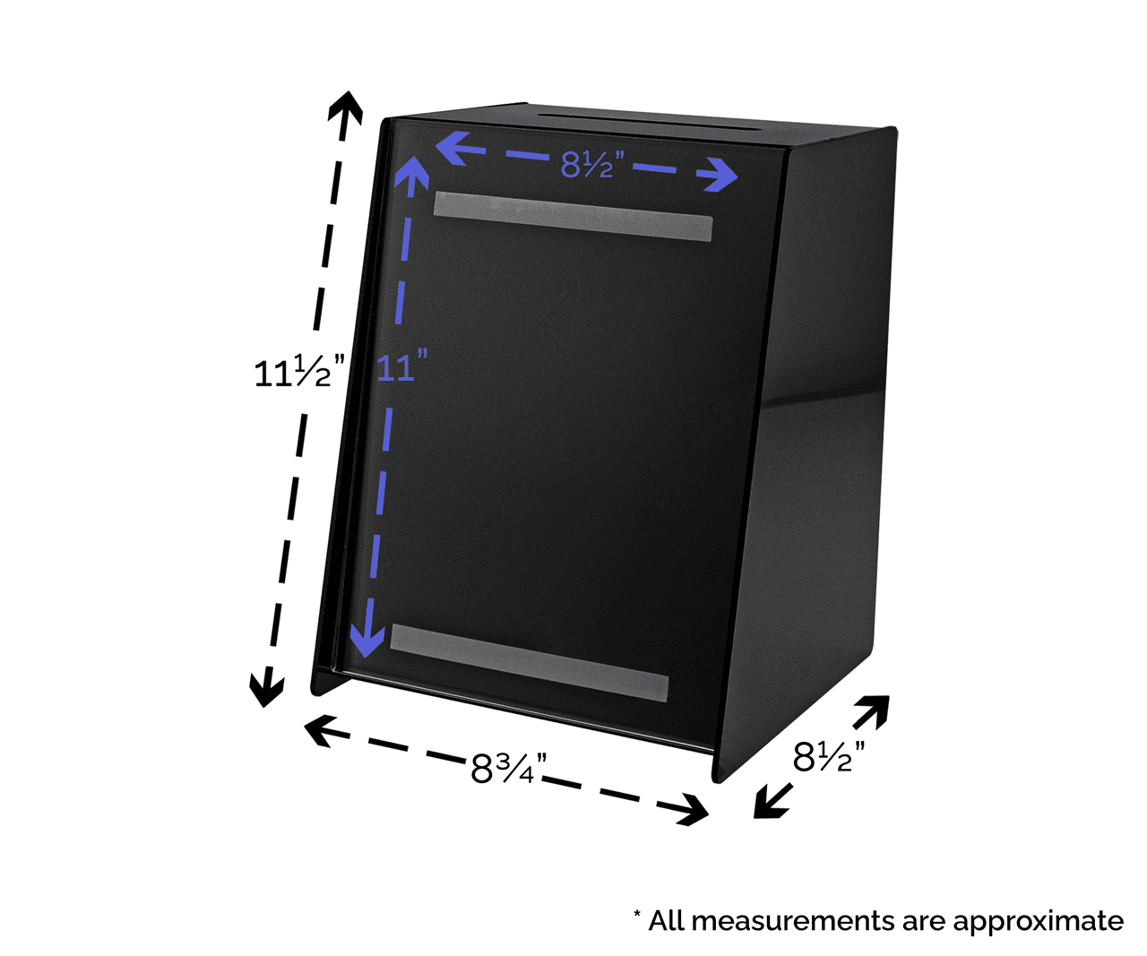 8.75"W Locking Ballot Box Black Donation Slot Slanted Sign Holder