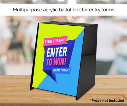 8.75"W Locking Ballot Box Black Donation Slot Slanted Sign Holder