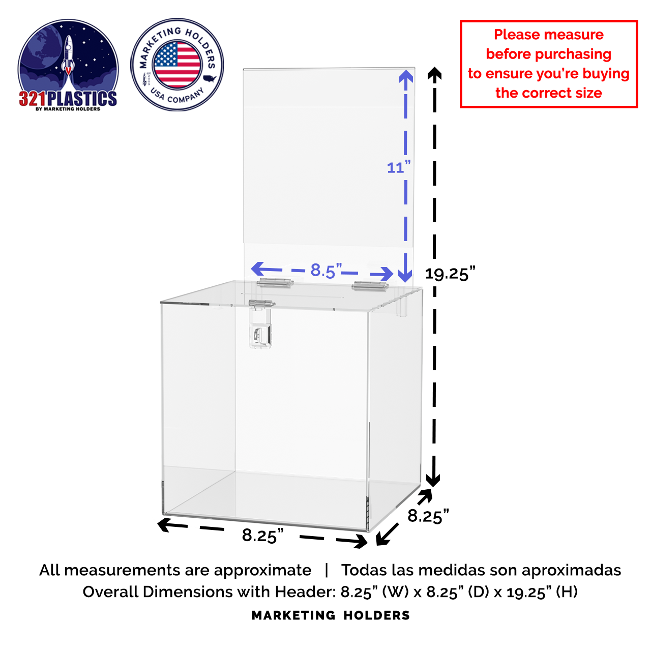 8"W Locking Ballot Box with Removable Header