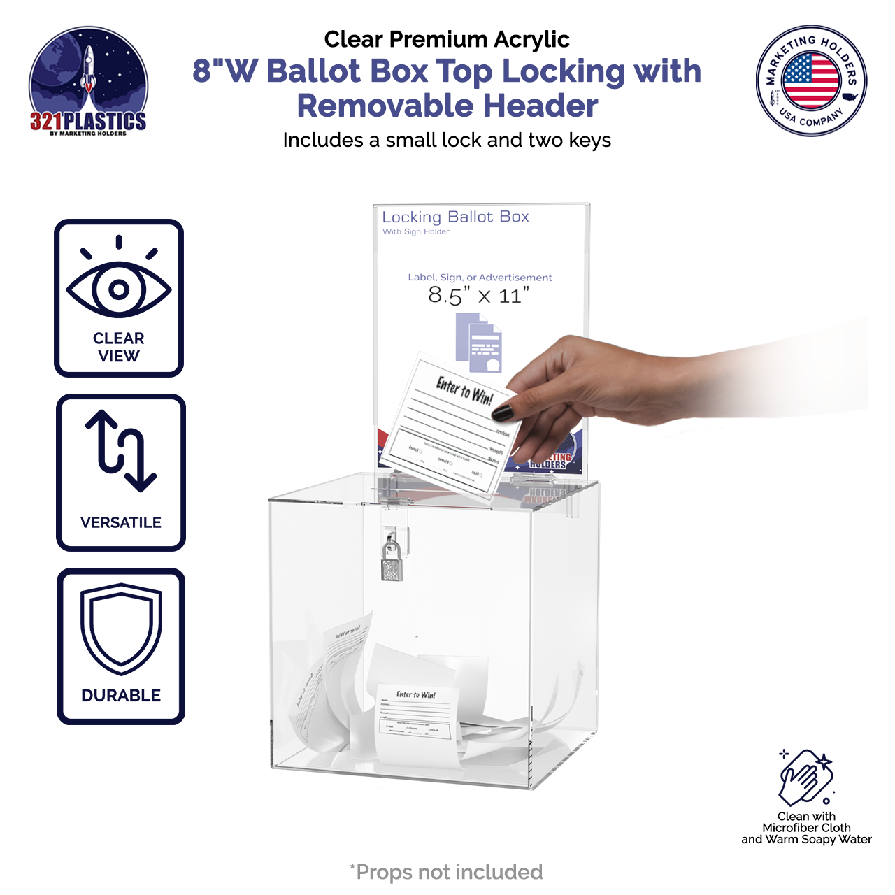 8"W Locking Ballot Box with Removable Header