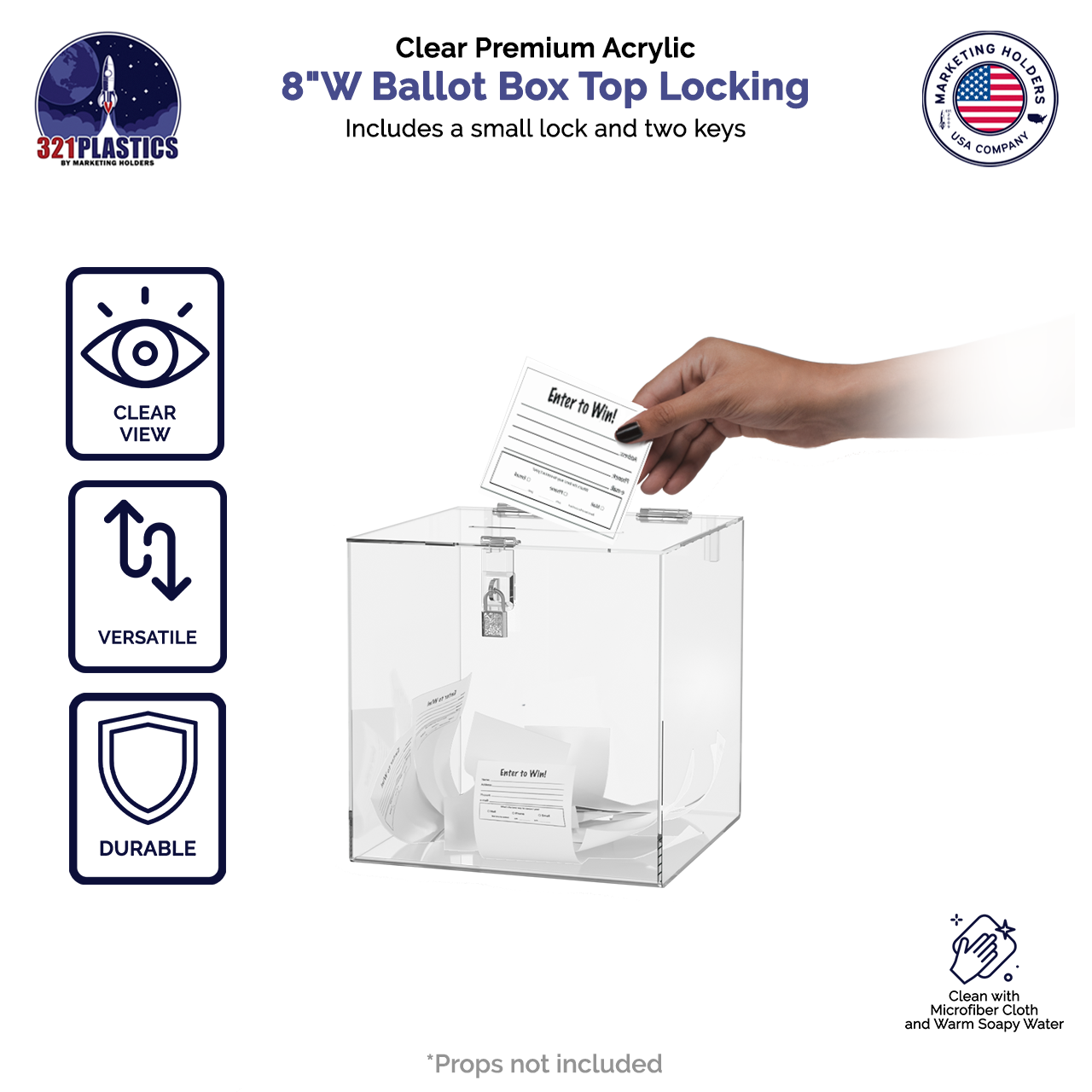 8"W Ballot Box with Padlock and 2 Keys