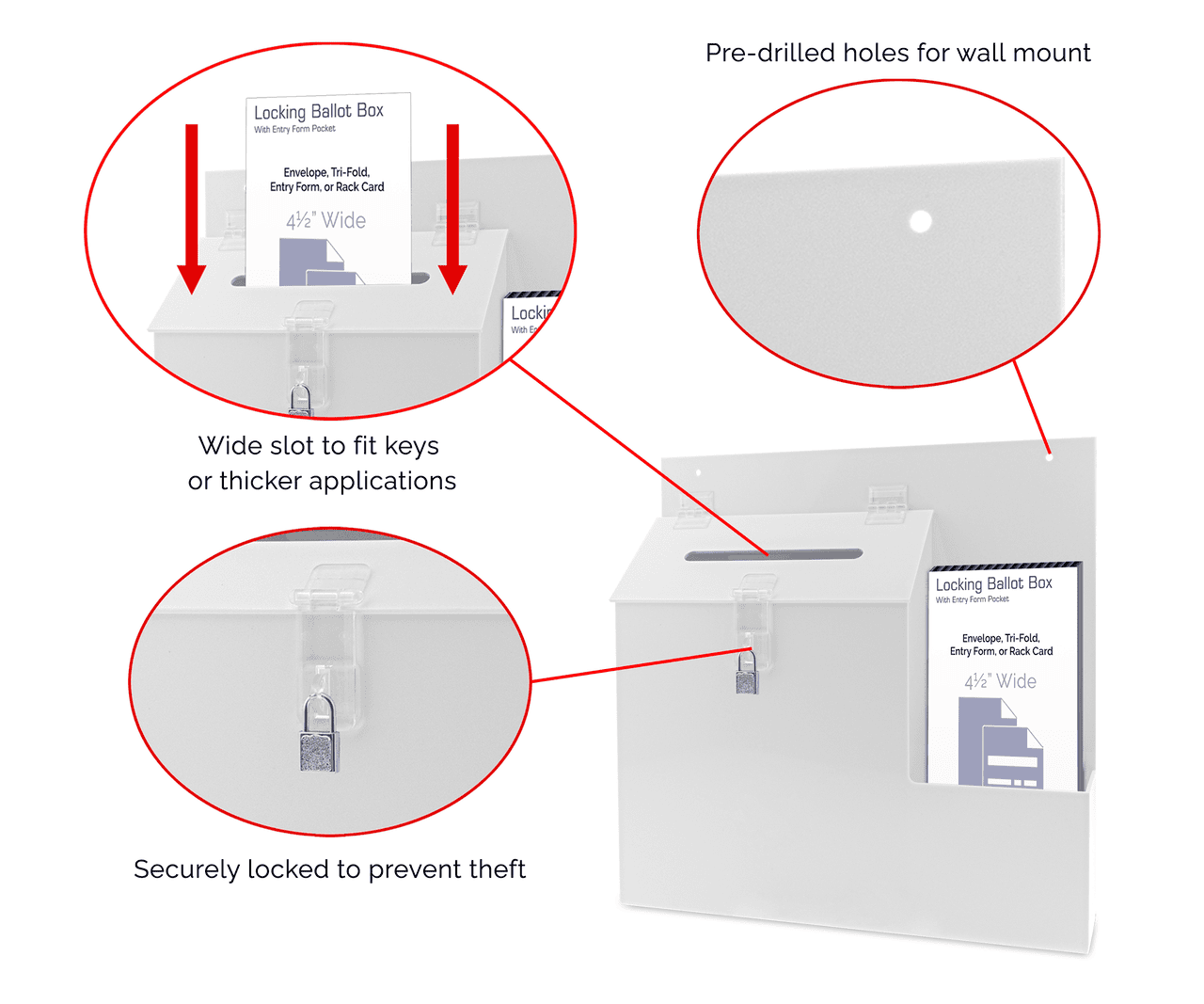 Wall Mount 9" Locking Ballot Box with Entry Form Pocket
