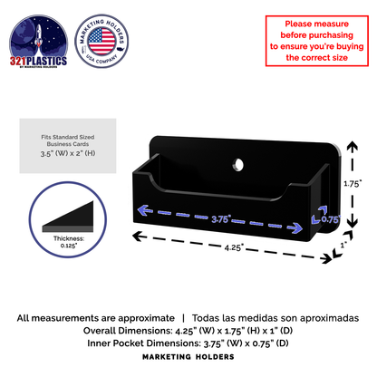 Business Card Holder Black Horizontal Single Pocket Wall Mount