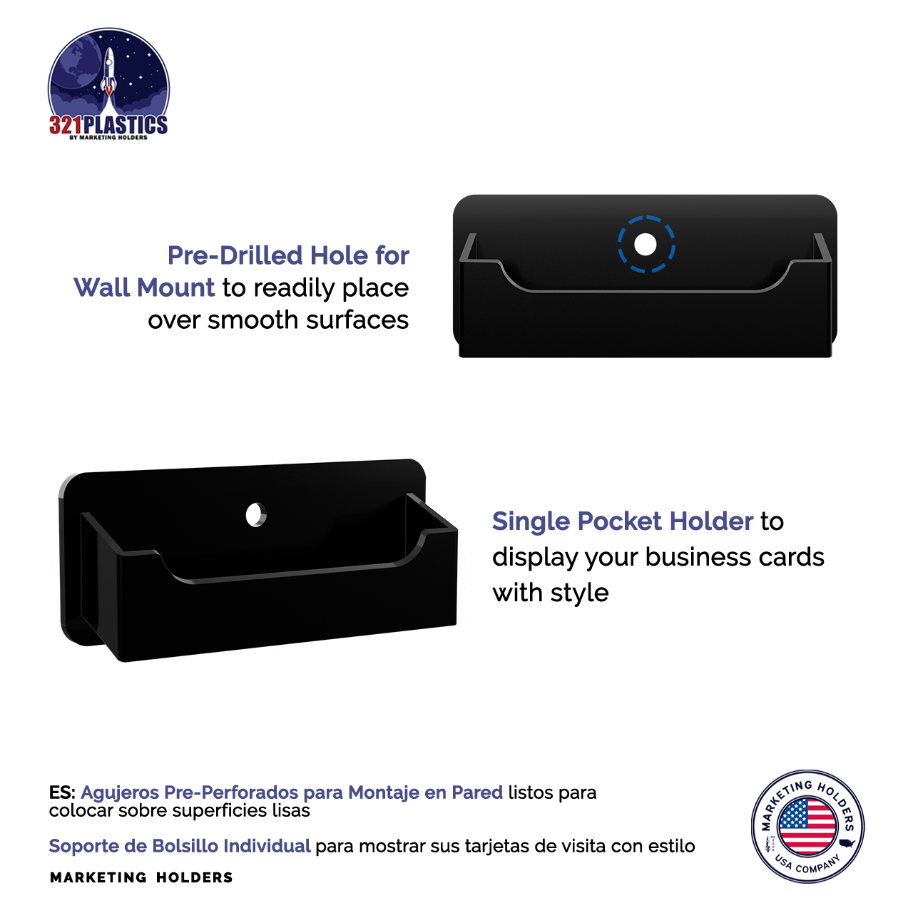 Business Card Holder Black Horizontal Single Pocket Wall Mount