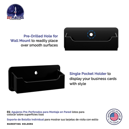 Business Card Holder Black Horizontal Single Pocket Wall Mount