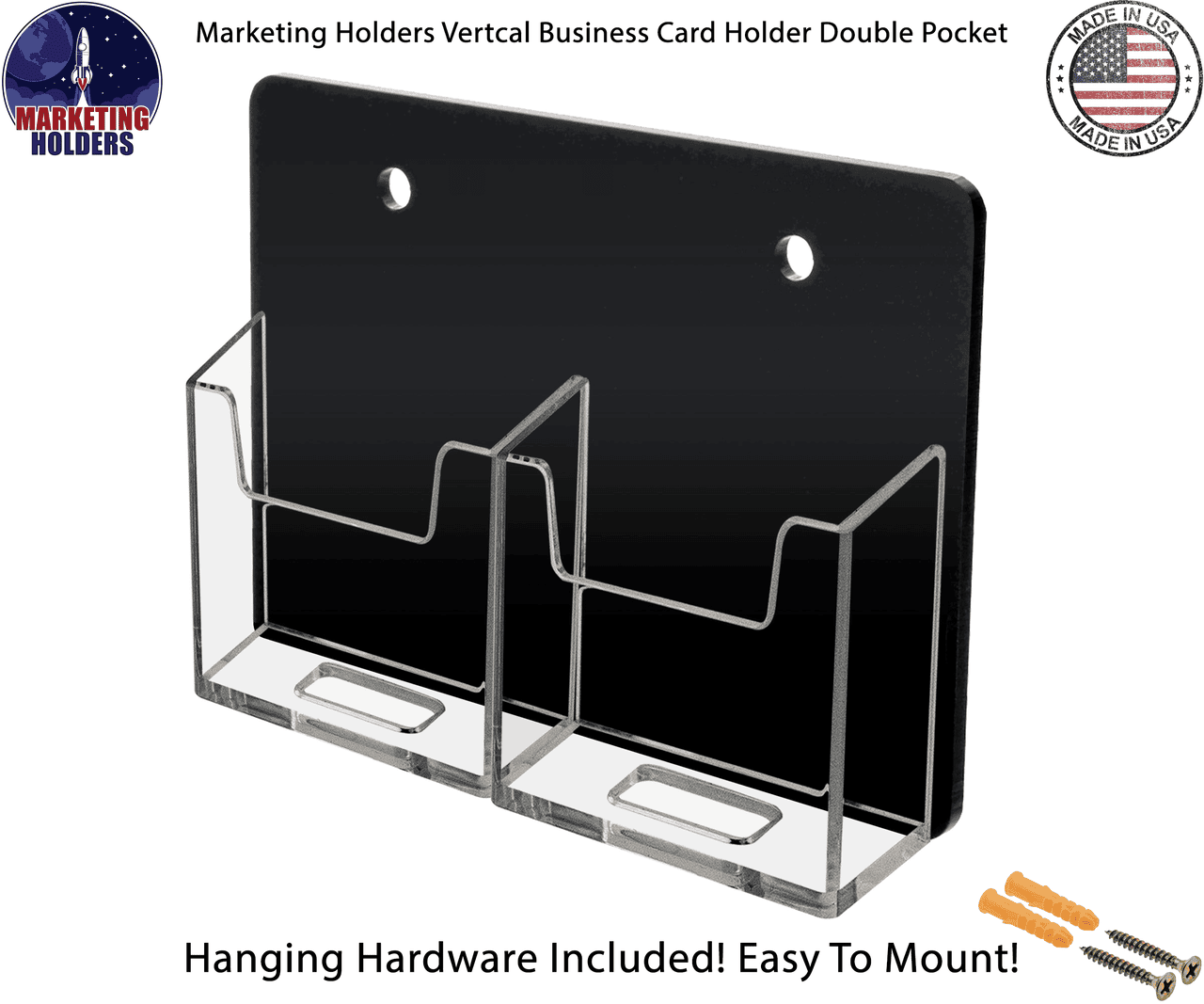 2 Pocket Business Card Holder Vertical Wall Mount
