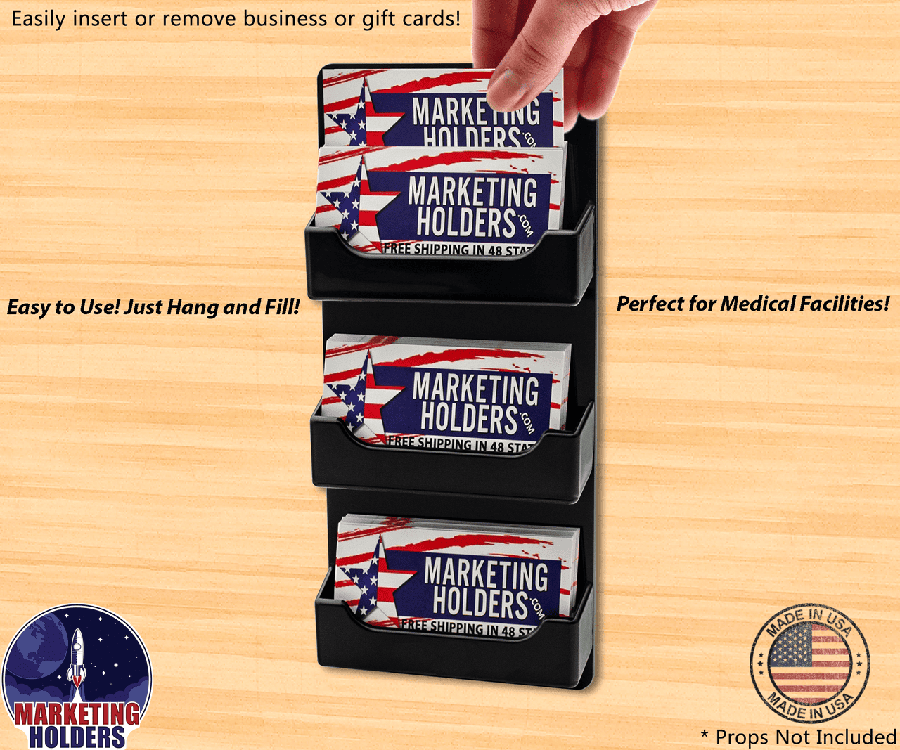 3 Pocket Wall Mount Business Card Holder