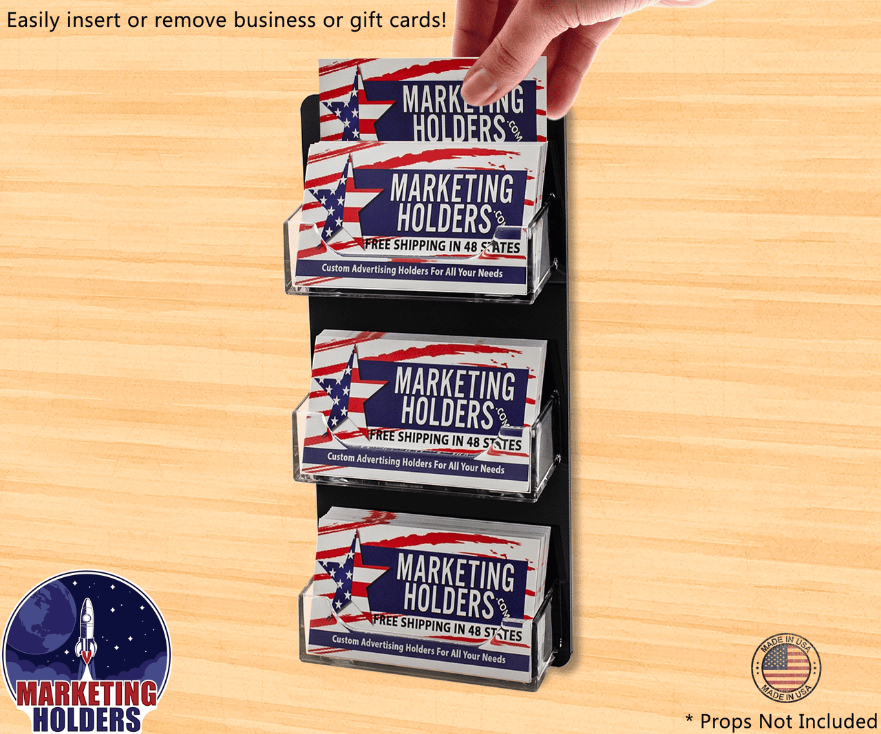 3 Pocket Wall Mount Business Card Holder