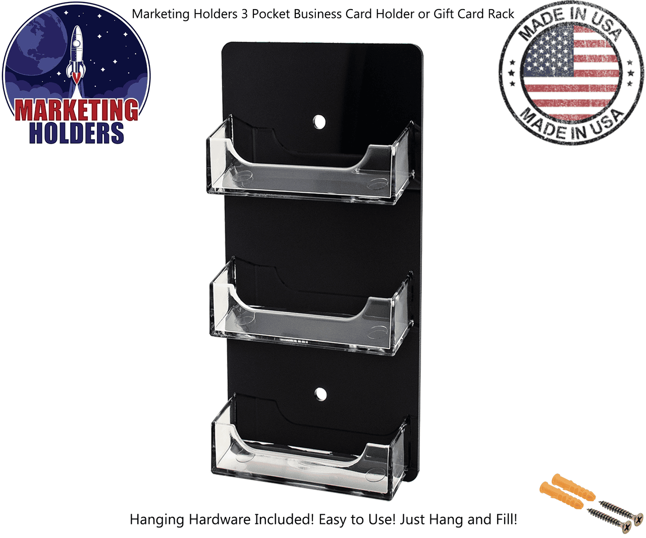 3 Pocket Wall Mount Business Card Holder