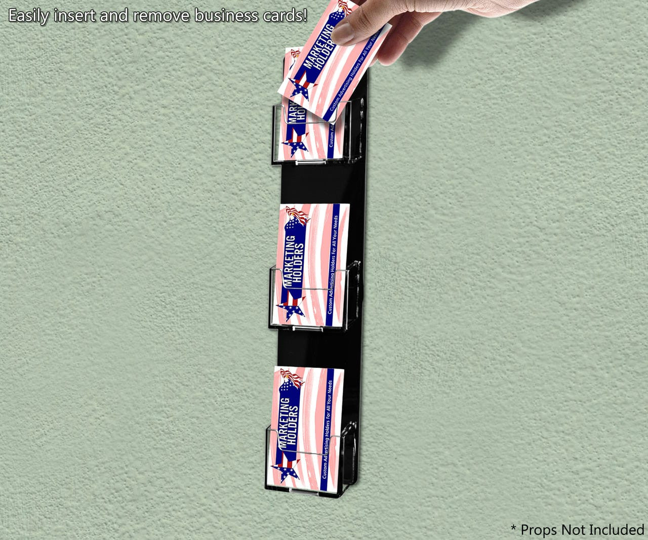 3 Pocket Hanging Vertical Business Card Holder Clear on Black