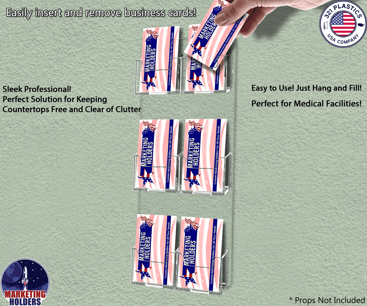 6 Pocket Wall Mount Vertical Business Card Holder