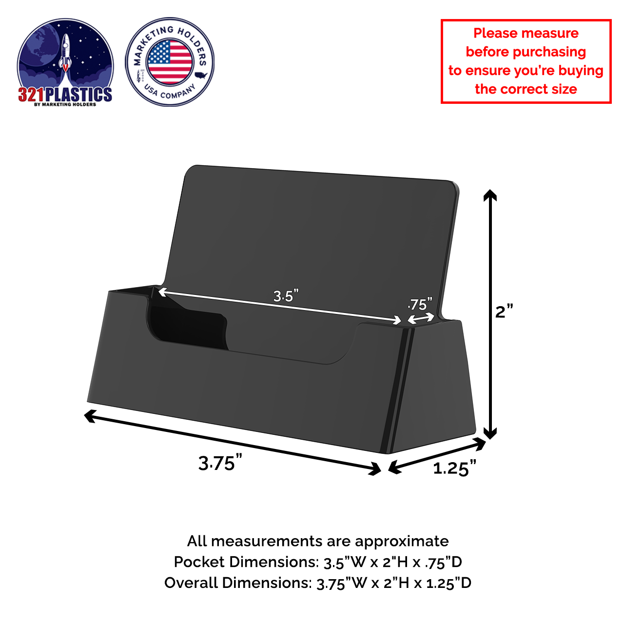 Black Business Card Holder Countertop Horizontal Display Stand