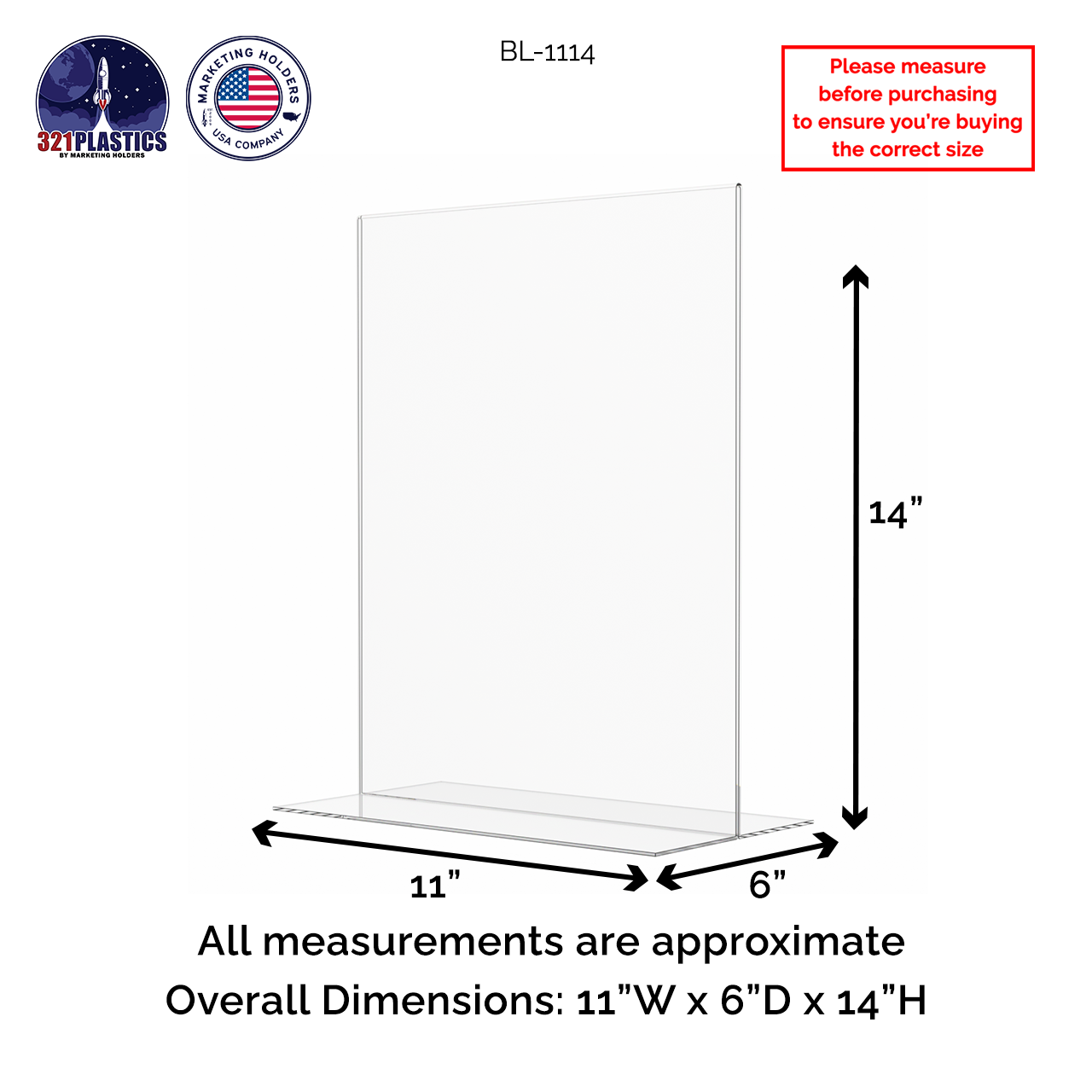table tent size 11"W x 14"H Bottom Load Acrylic Sign Holder
