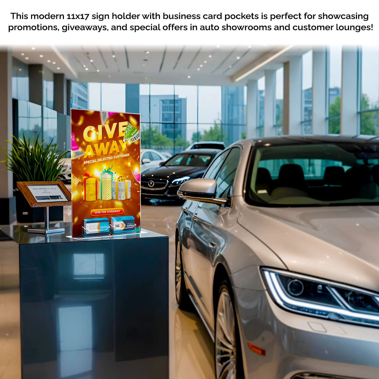 11"W x 17"H Sign Frame Advertisement Holder with 2 Card Pockets