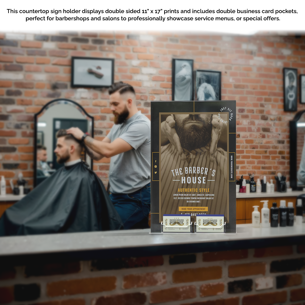 11"W x 17"H Sign Frame Advertisement Holder with 2 Card Pockets