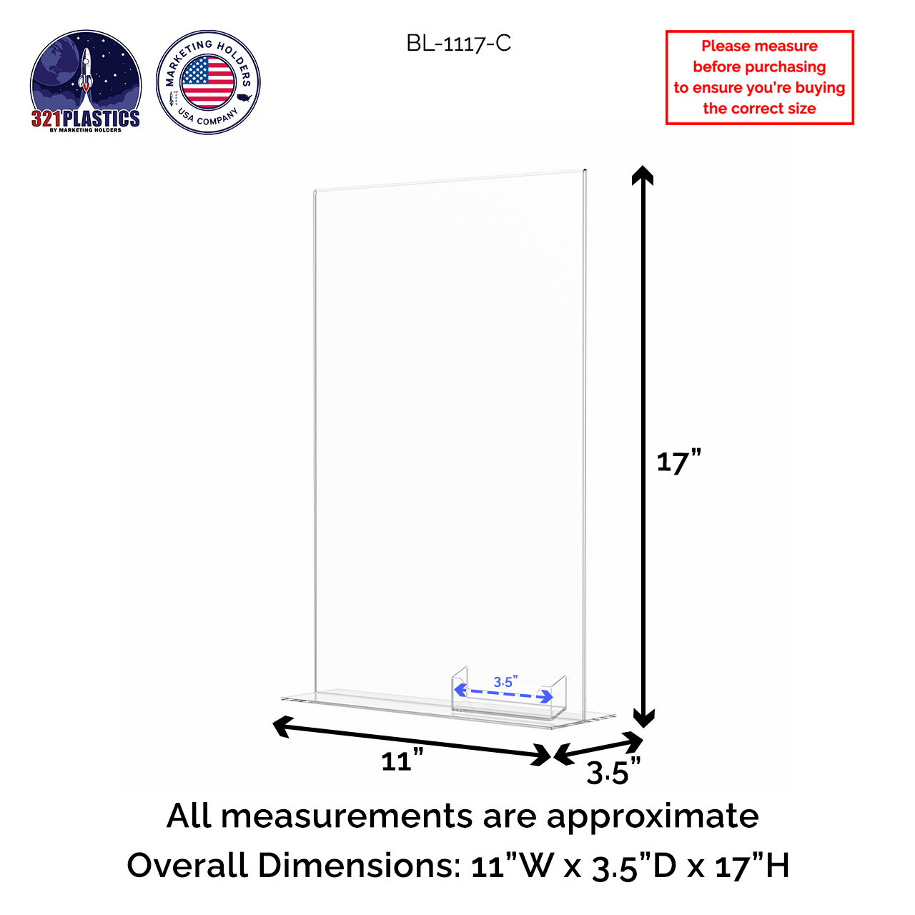 11"W x 17"H Ad Frame Large Sign Display with Business Card Slot