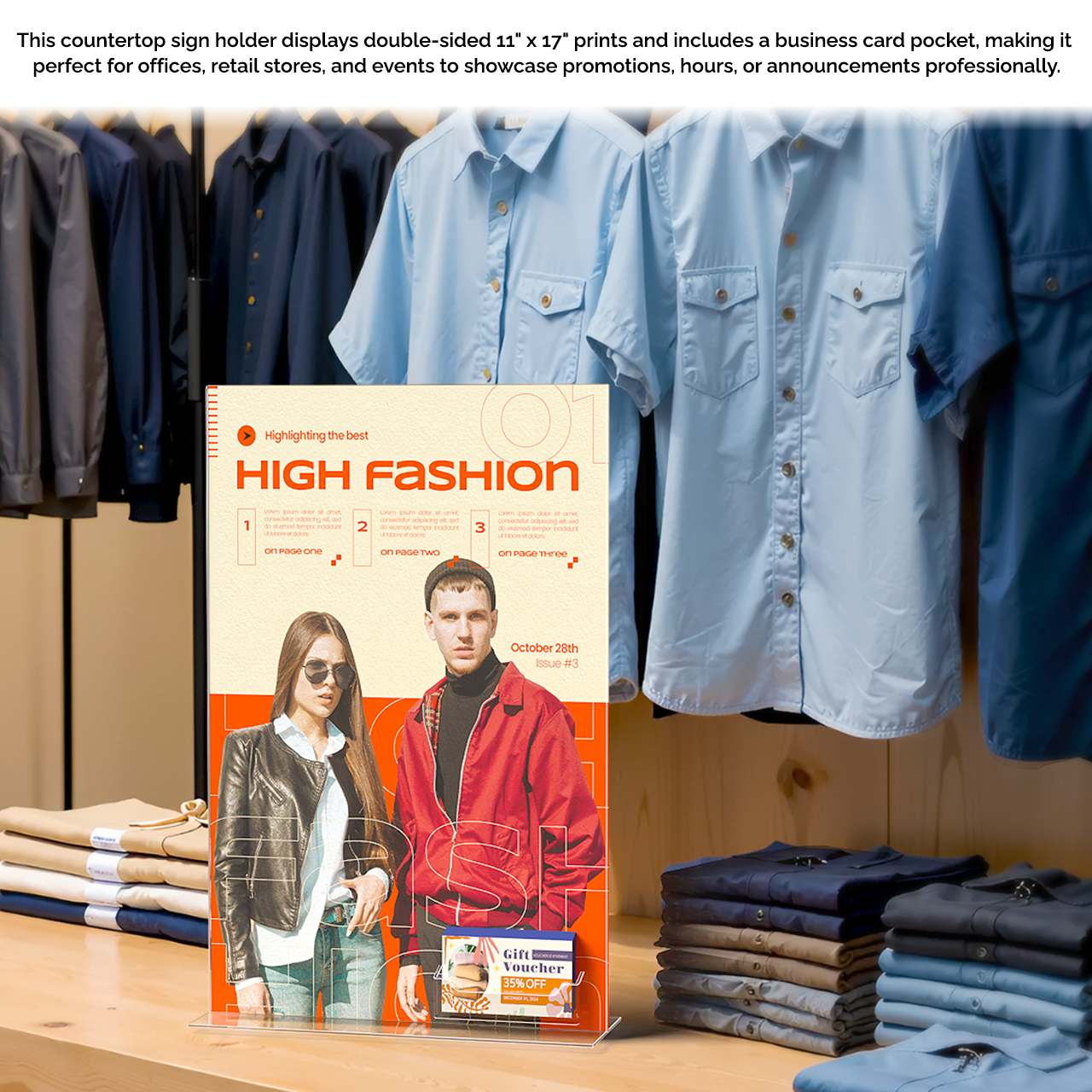 11"W x 17"H Ad Frame Large Sign Display with Business Card Slot