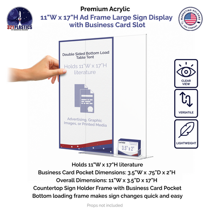 11"W x 17"H Ad Frame Large Sign Display with Business Card Slot
