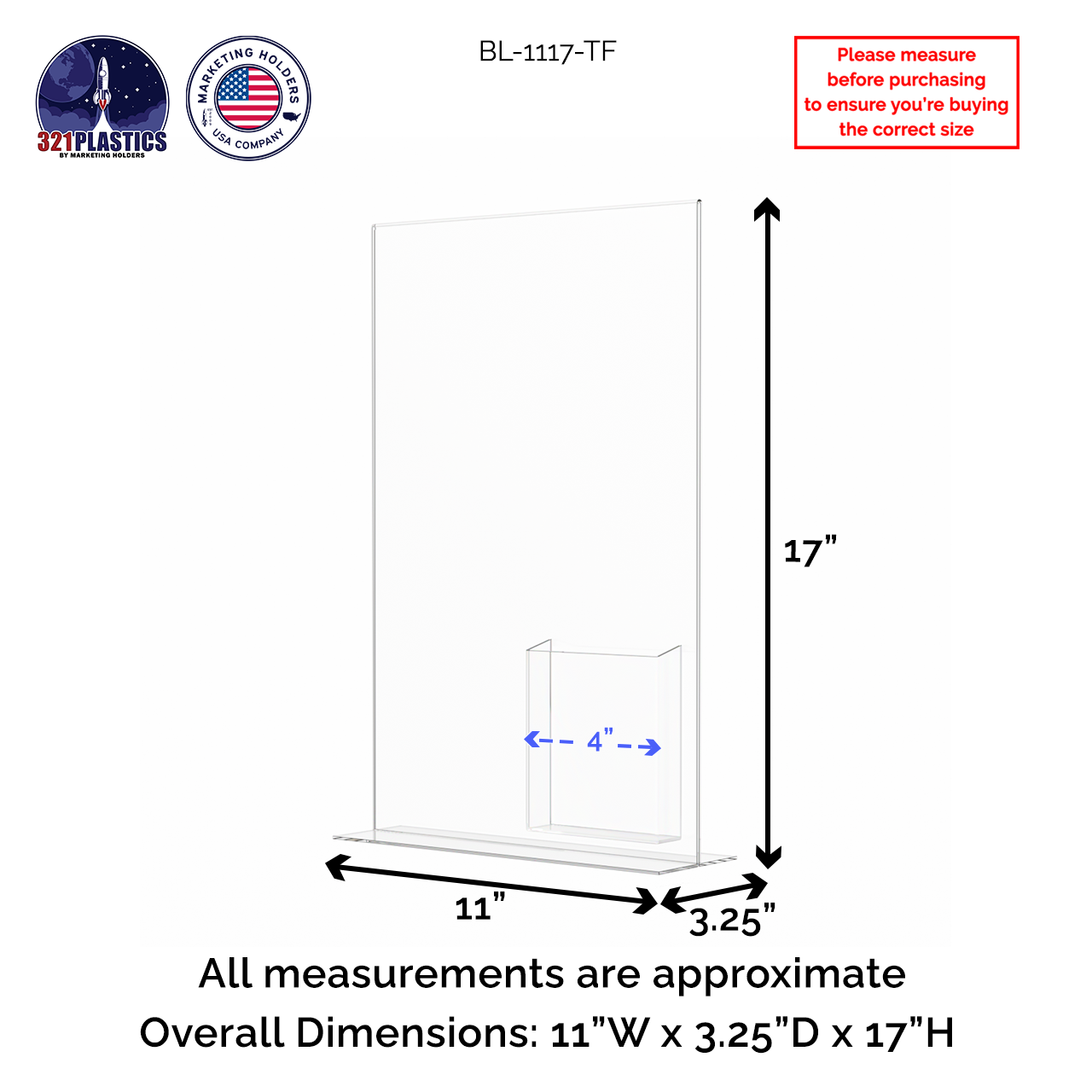 11"W x 17"H Poster Size Sign Frame with Trifold Brochure Slot