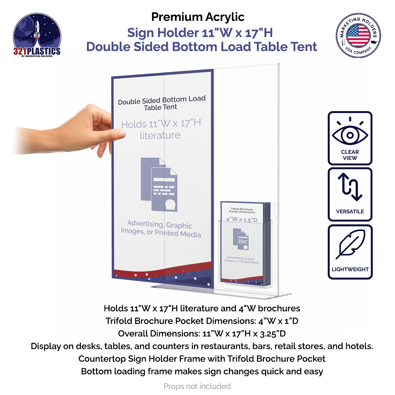 11"W x 17"H Poster Size Sign Frame with Trifold Brochure Slot