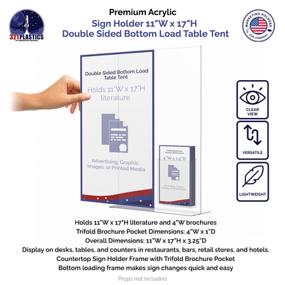 11"W x 17"H Poster Size Sign Frame with Trifold Brochure Slot
