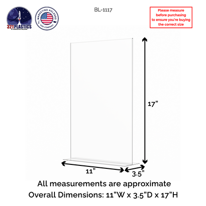 Sign Holder 11"W x 17"H Double Sided Bottom Load Table Tent