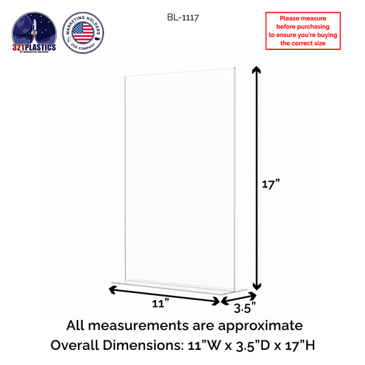 Sign Holder 11"W x 17"H Double Sided Bottom Load Table Tent