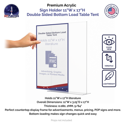 Sign Holder 11"W x 17"H Double Sided Bottom Load Table Tent
